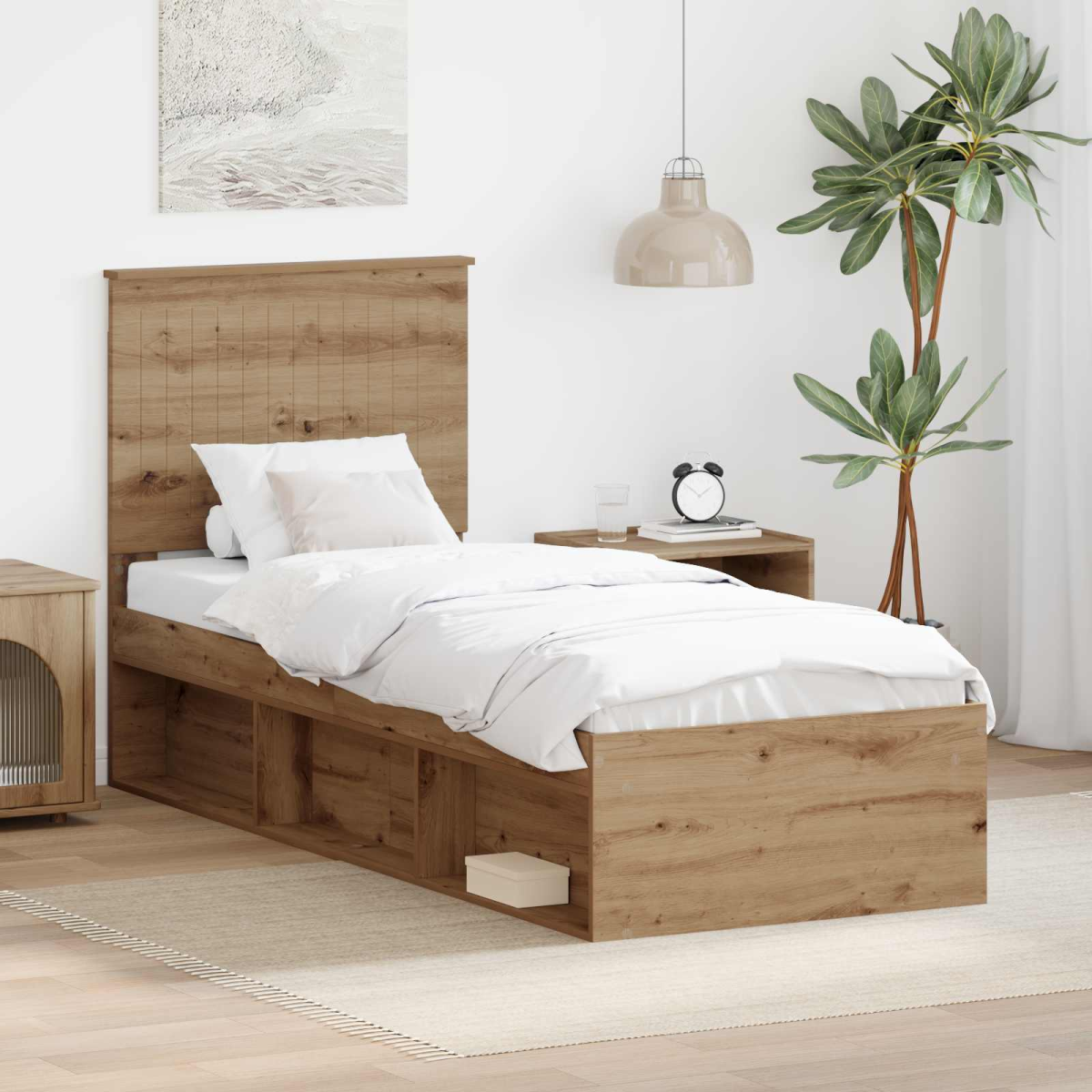 vidaXL Bed Frame with Headboard White 200 x 200 cm Solid Pine Wood - from vidaXL