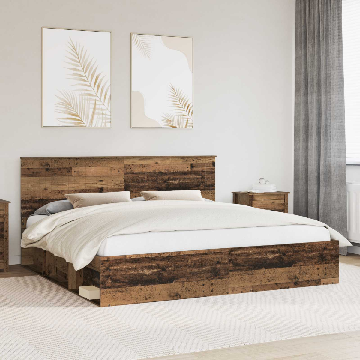 vidaXL Bed Frame with Headboard White 200 x 200 cm Solid Pine Wood - from vidaXL