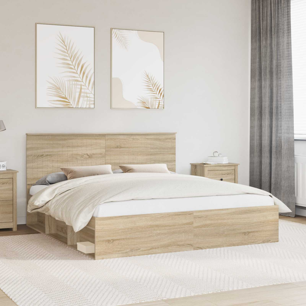 vidaXL Bed Frame with Headboard White 200 x 200 cm Solid Pine Wood - from vidaXL