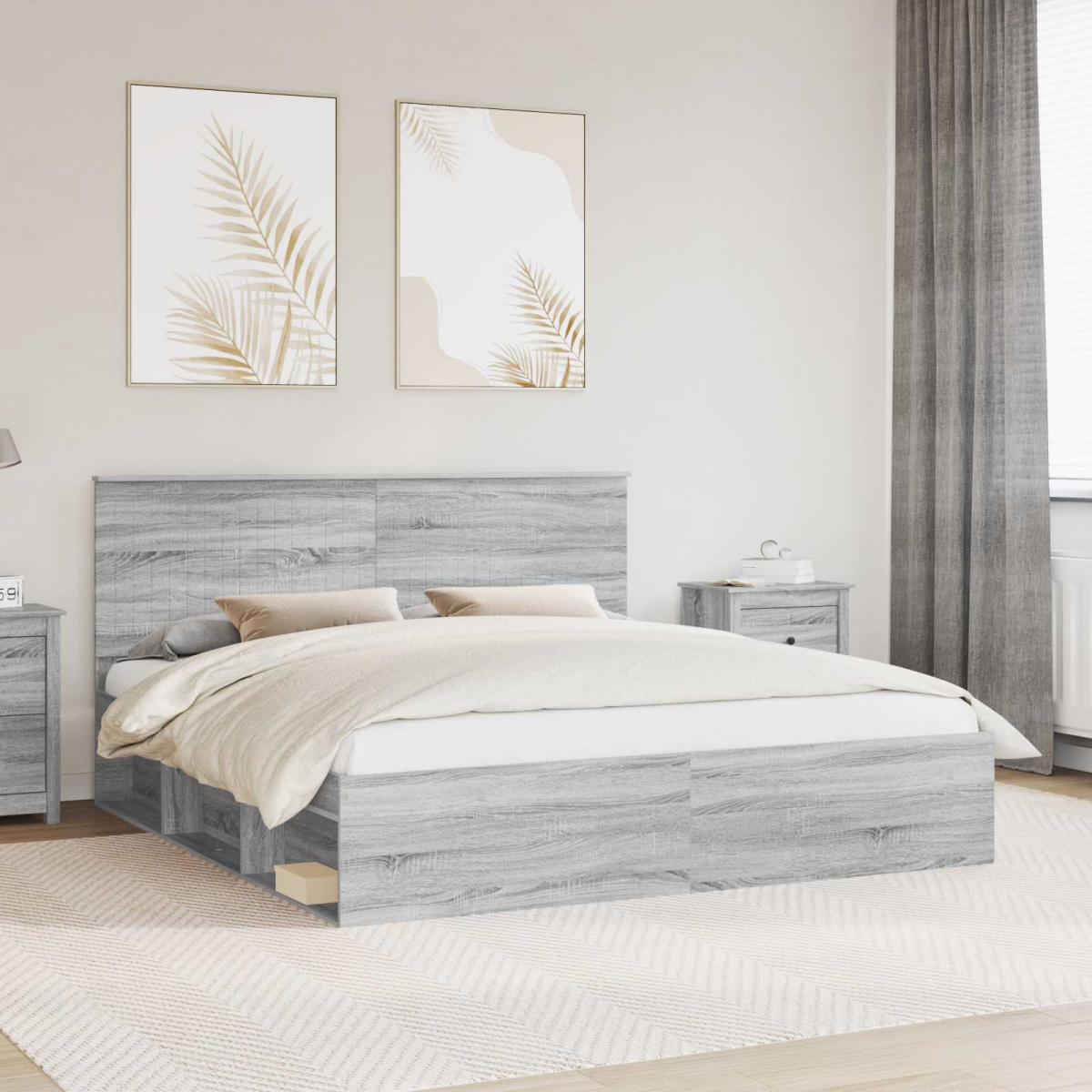 vidaXL Bed Frame with Headboard White 200 x 200 cm Solid Pine Wood - from vidaXL