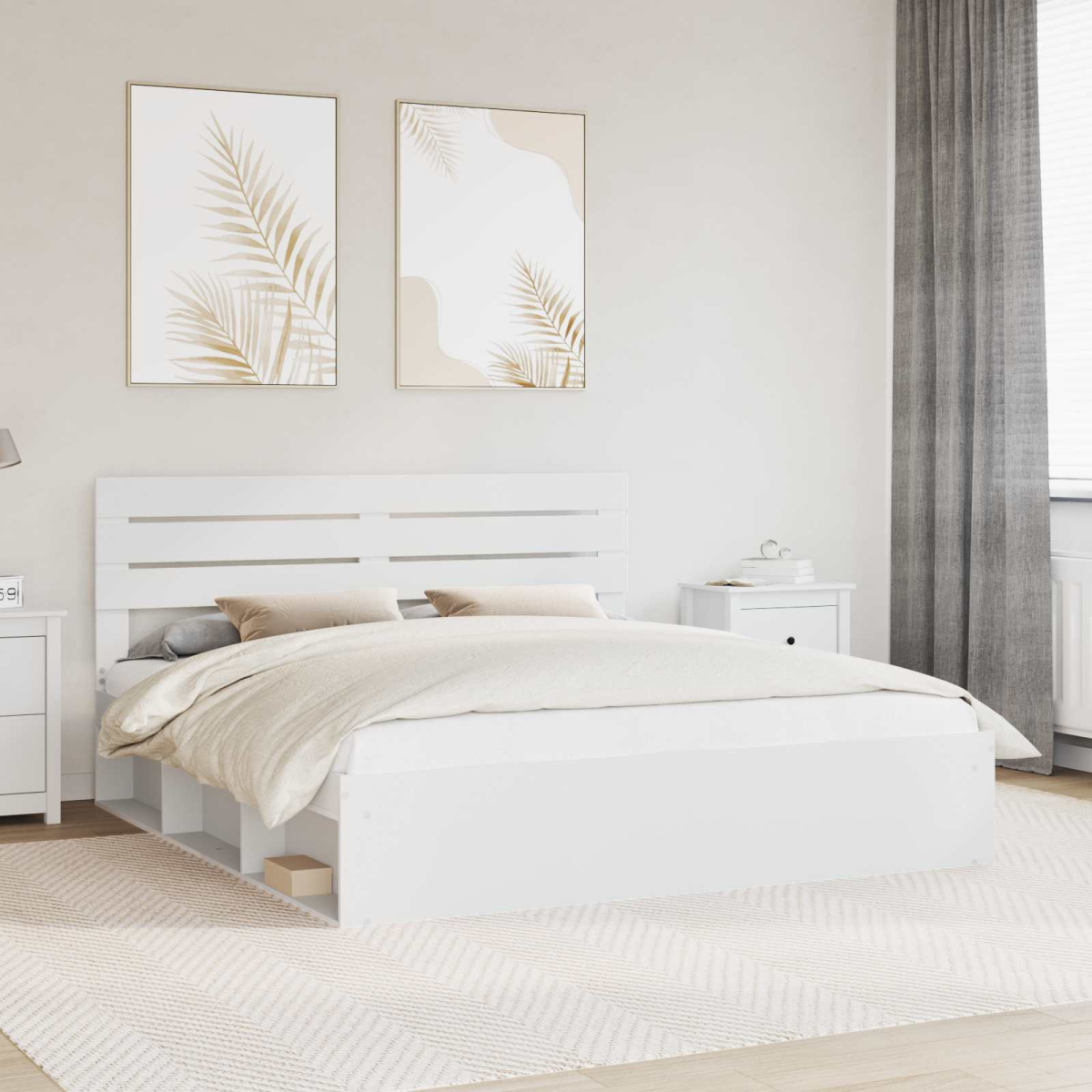vidaXL Bed Frame with Headboard White 200 x 200 cm Solid Pine Wood - from vidaXL