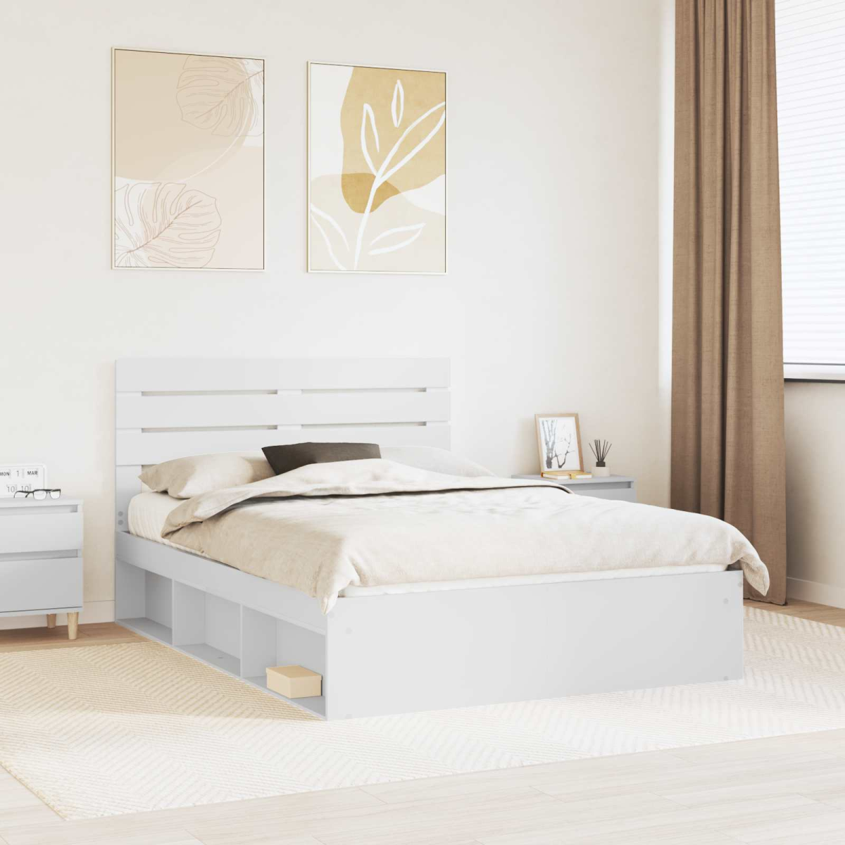 vidaXL Bed Frame with Headboard White 200 x 200 cm Solid Pine Wood - from vidaXL