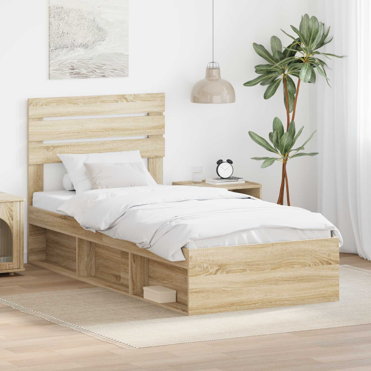 vidaXL Bed Frame with Headboard White 200 x 200 cm Solid Pine Wood - from vidaXL