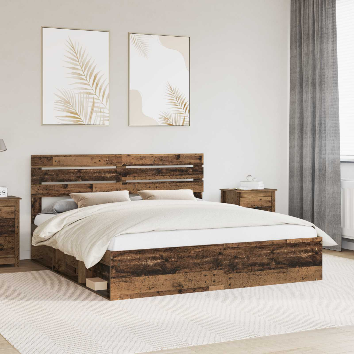 vidaXL Bed Frame with Headboard White 200 x 200 cm Solid Pine Wood - from vidaXL