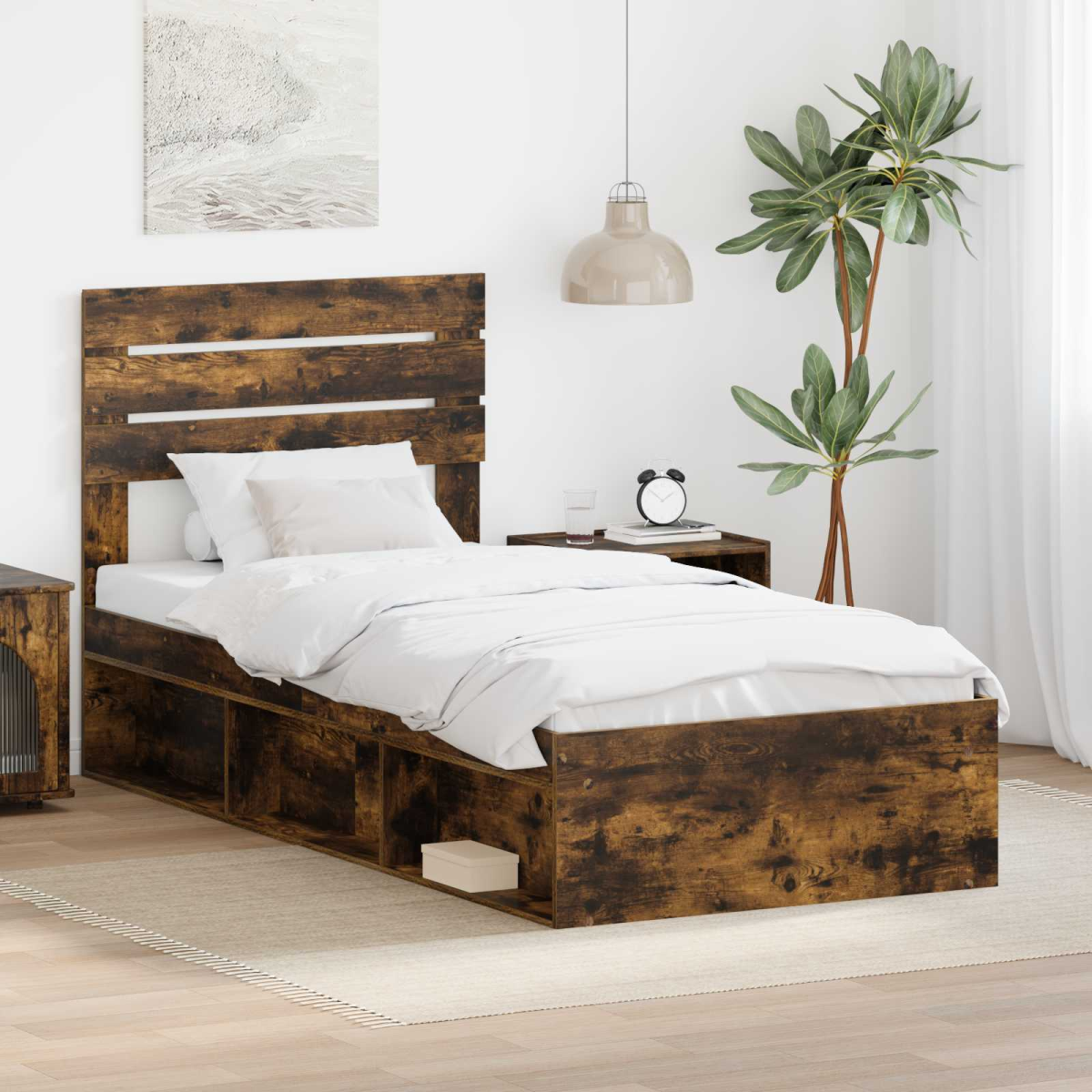 vidaXL Bed Frame with Headboard White 200 x 200 cm Solid Pine Wood - from vidaXL