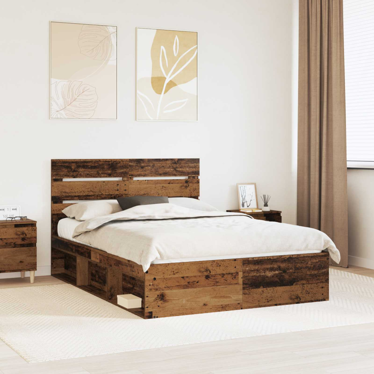 vidaXL Bed Frame with Headboard White 200 x 200 cm Solid Pine Wood - from vidaXL