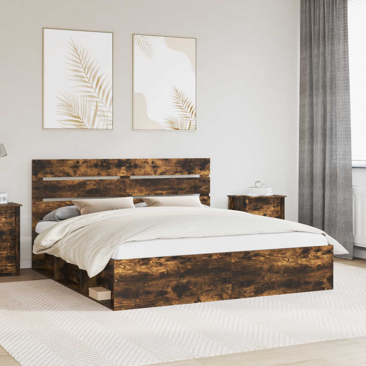 vidaXL Bed Frame with Headboard White 200 x 200 cm Solid Pine Wood - from vidaXL