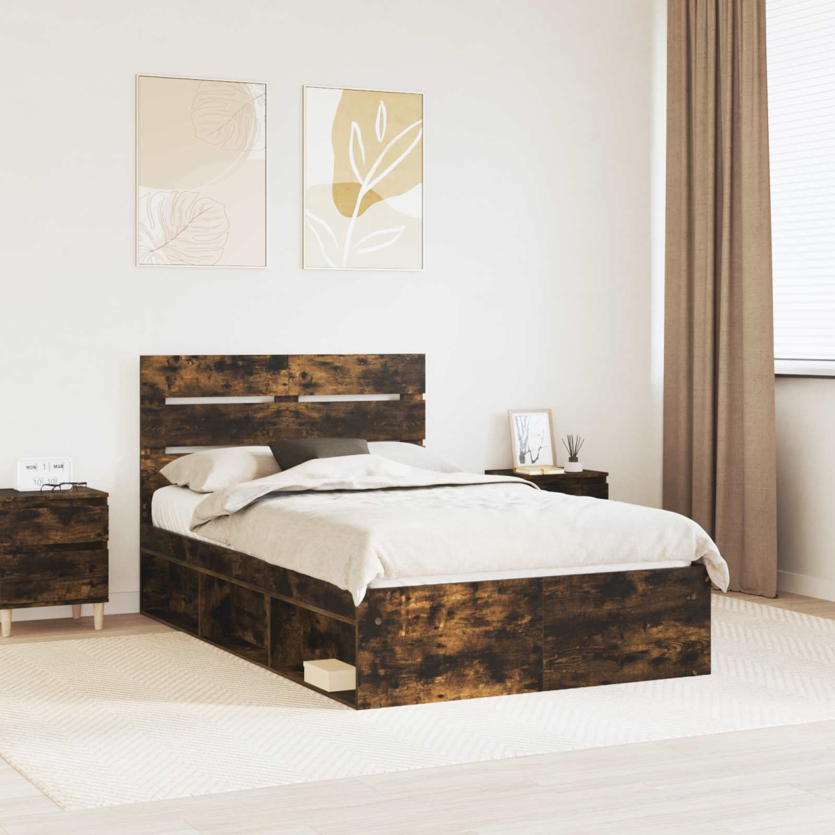 vidaXL Bed Frame with Headboard White 200 x 200 cm Solid Pine Wood - from vidaXL