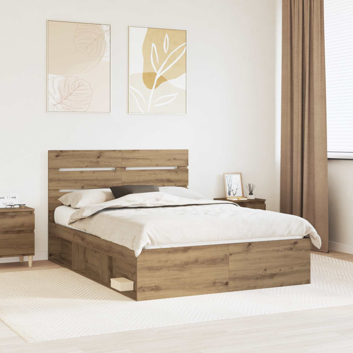 vidaXL Bed Frame with Headboard White 200 x 200 cm Solid Pine Wood - from vidaXL