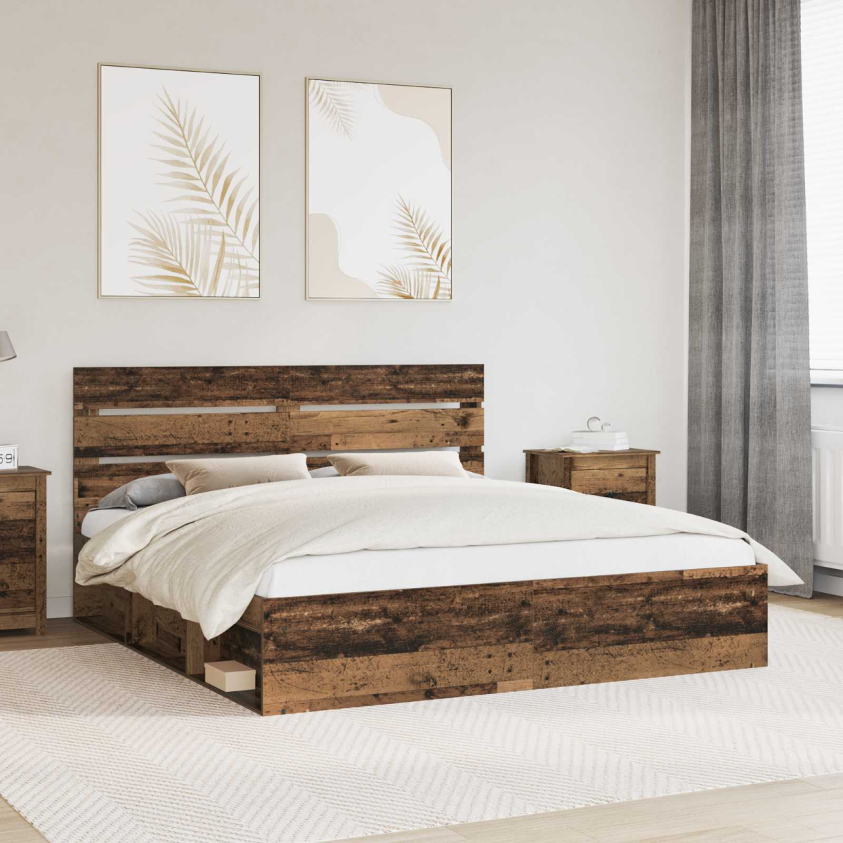 vidaXL Bed Frame with Headboard White 200 x 200 cm Solid Pine Wood - from vidaXL