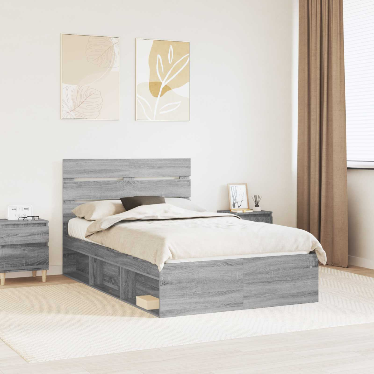 vidaXL Bed Frame with Headboard White 200 x 200 cm Solid Pine Wood - from vidaXL