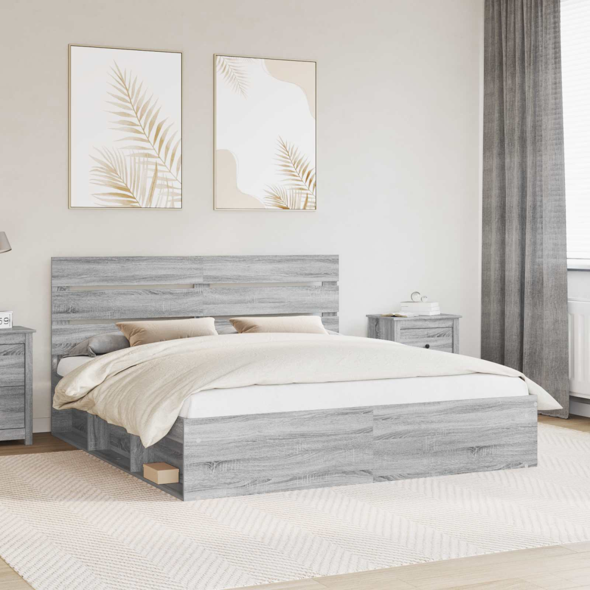 vidaXL Bed Frame with Headboard White 200 x 200 cm Solid Pine Wood - from vidaXL