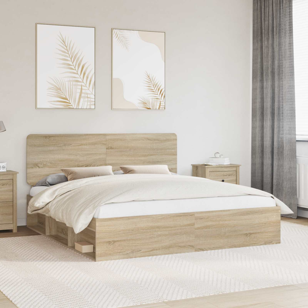 vidaXL Bed Frame with Headboard White 200 x 200 cm Solid Pine Wood - from vidaXL
