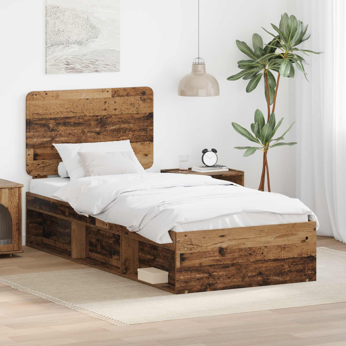 vidaXL Bed Frame with Headboard White 200 x 200 cm Solid Pine Wood - from vidaXL