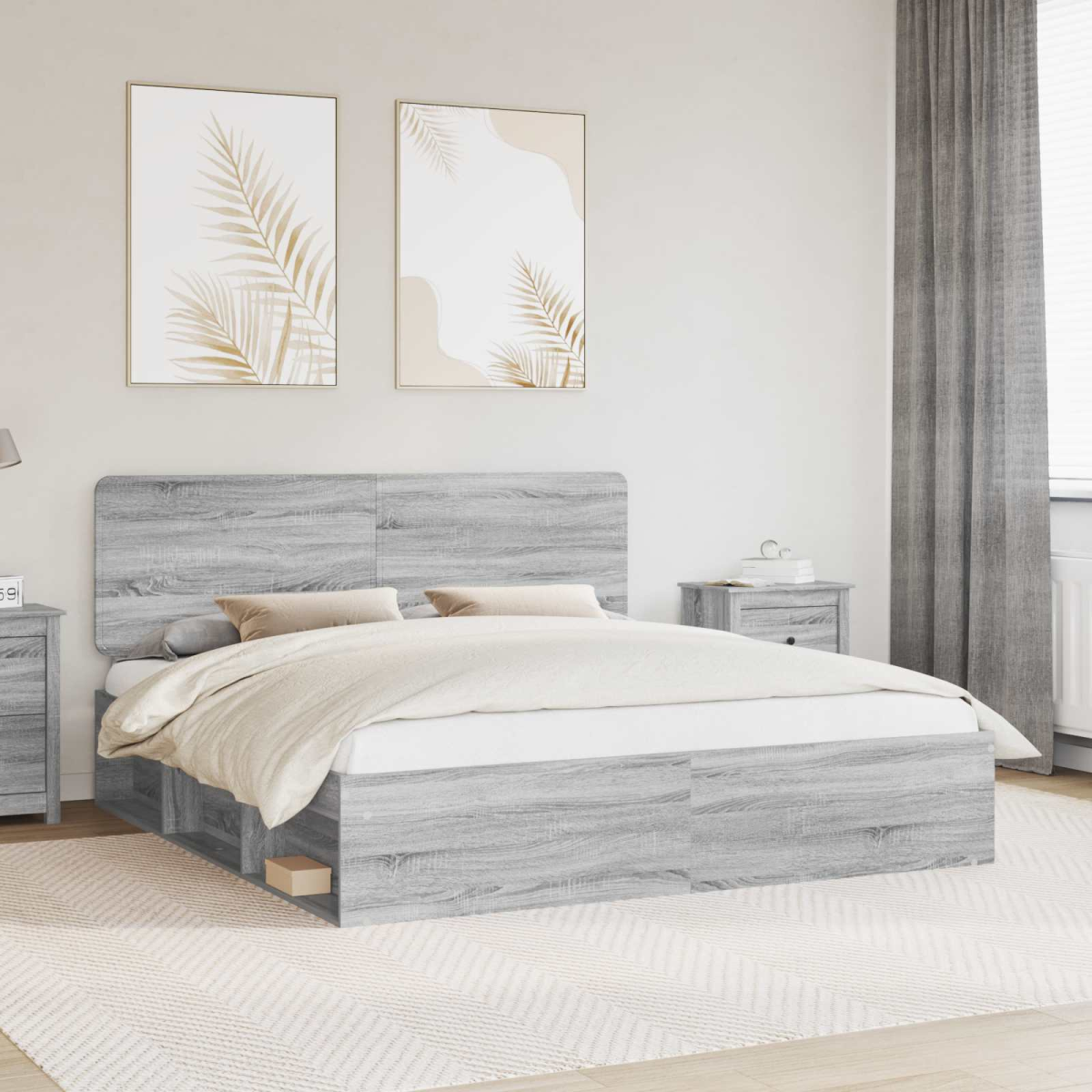 vidaXL Bed Frame with Headboard White 200 x 200 cm Solid Pine Wood - from vidaXL