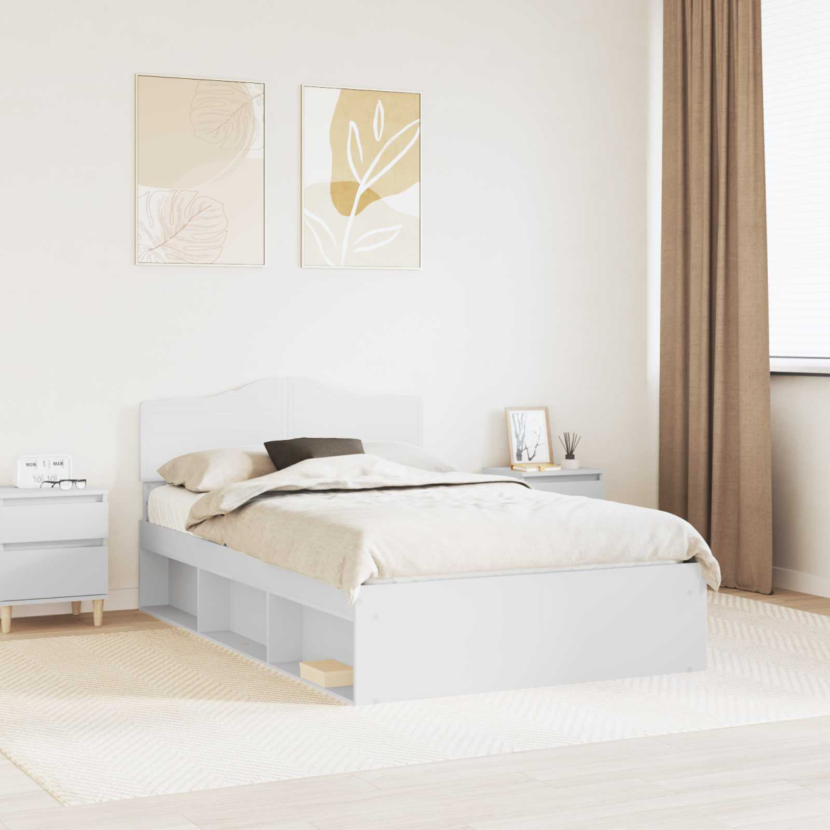 vidaXL Bed Frame with Headboard White 200 x 200 cm Solid Pine Wood - from vidaXL