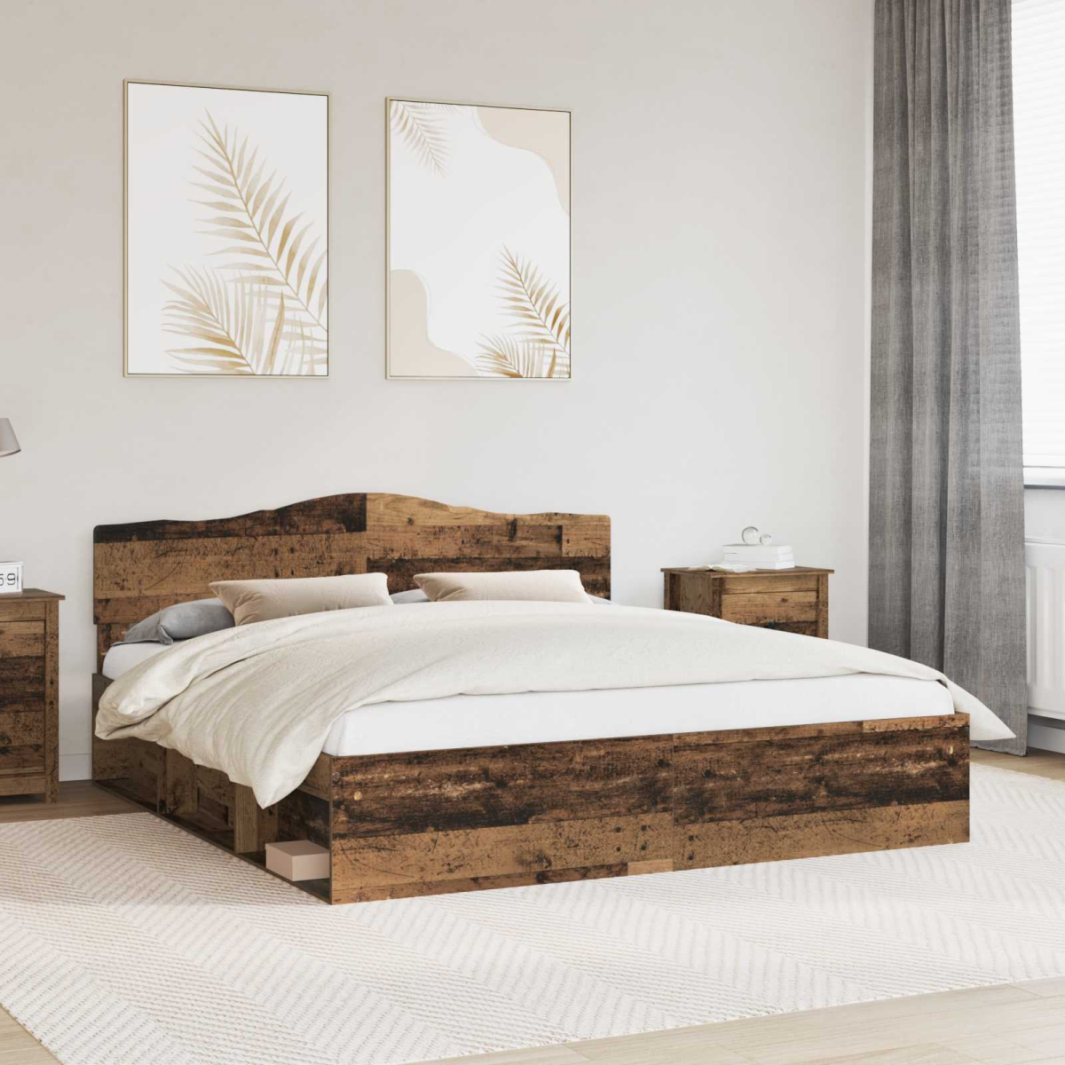 vidaXL Bed Frame with Headboard White 200 x 200 cm Solid Pine Wood - from vidaXL