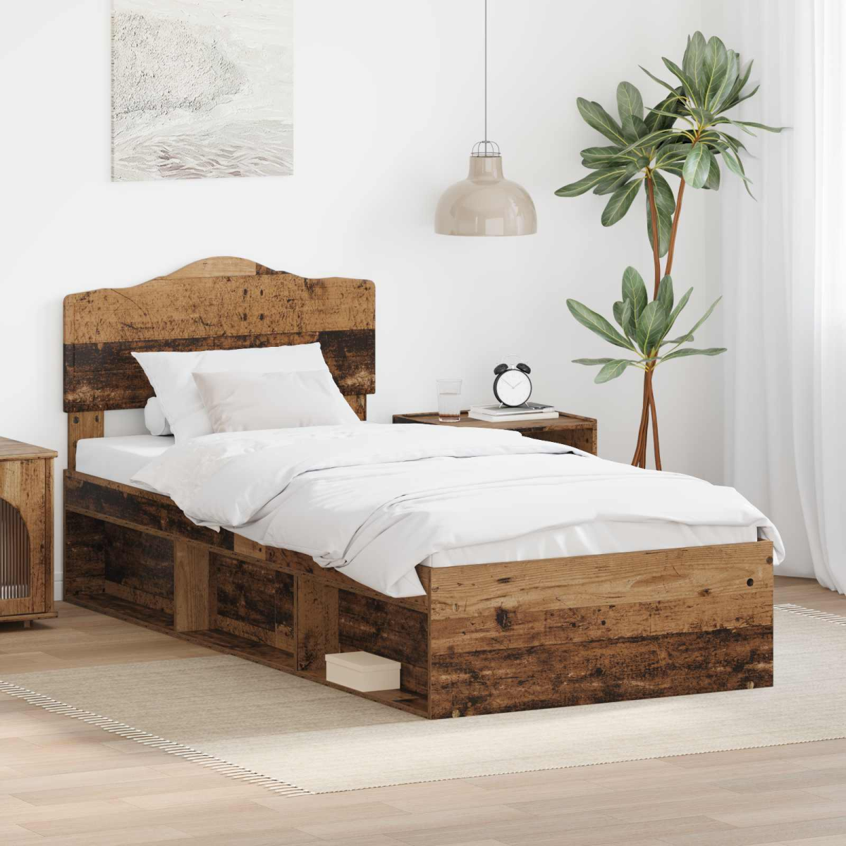 vidaXL Bed Frame with Headboard White 200 x 200 cm Solid Pine Wood - from vidaXL
