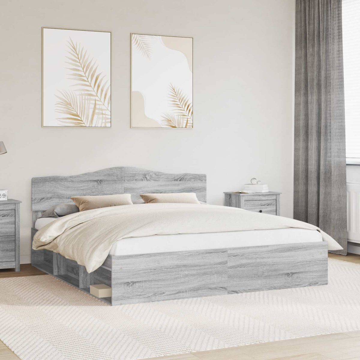vidaXL Bed Frame with Headboard White 200 x 200 cm Solid Pine Wood - from vidaXL
