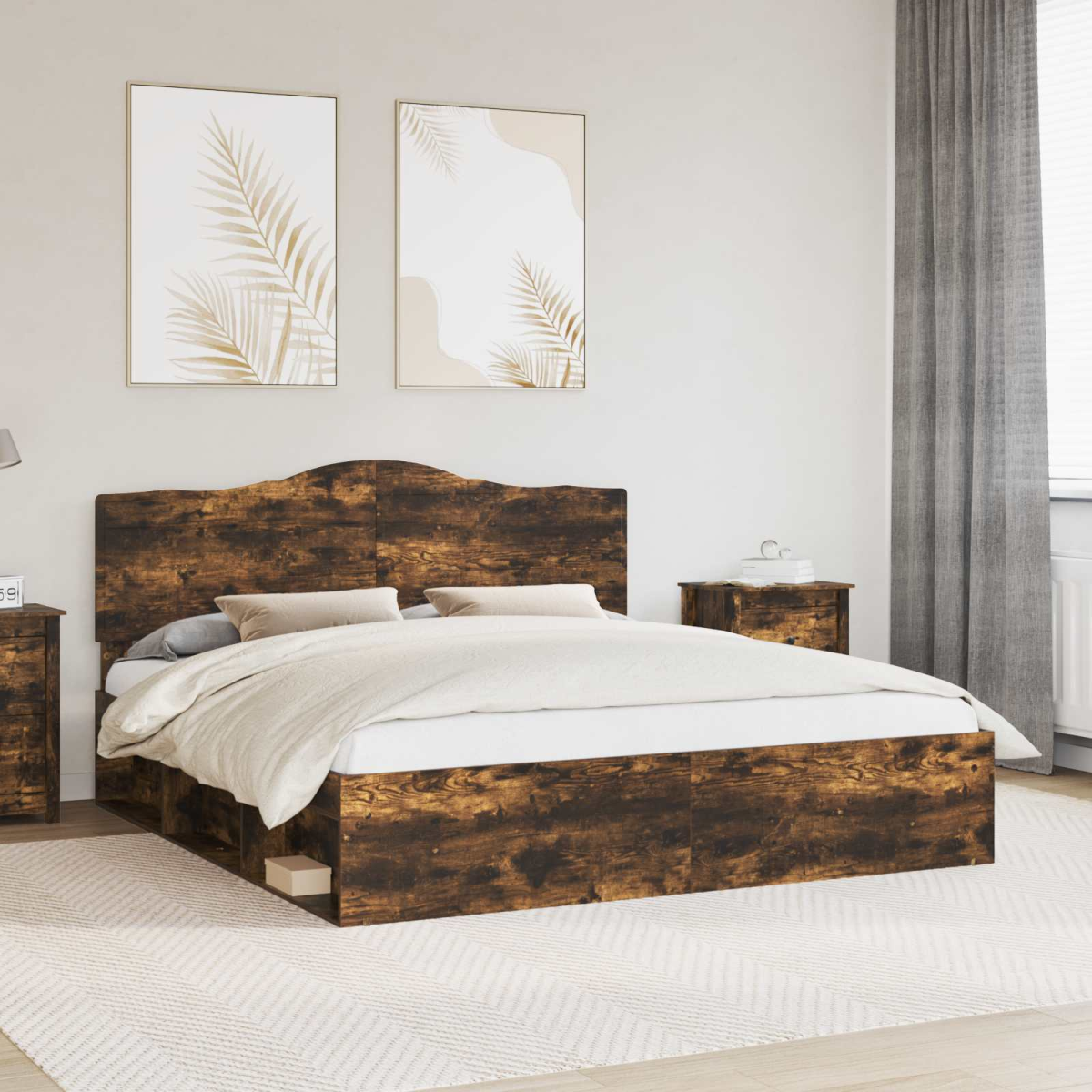 vidaXL Bed Frame with Headboard White 200 x 200 cm Solid Pine Wood - from vidaXL