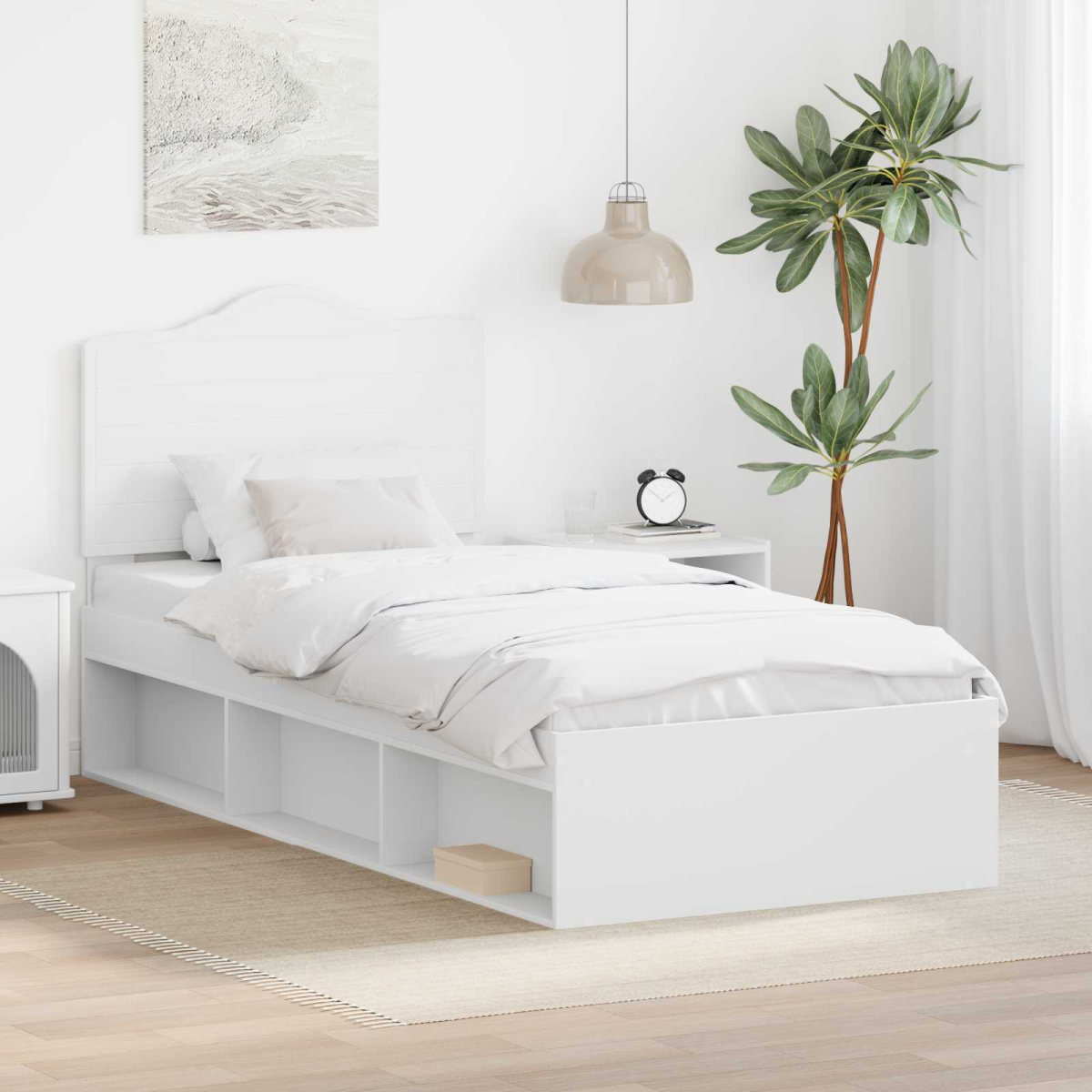 vidaXL Bed Frame with Headboard White 200 x 200 cm Solid Pine Wood - from vidaXL