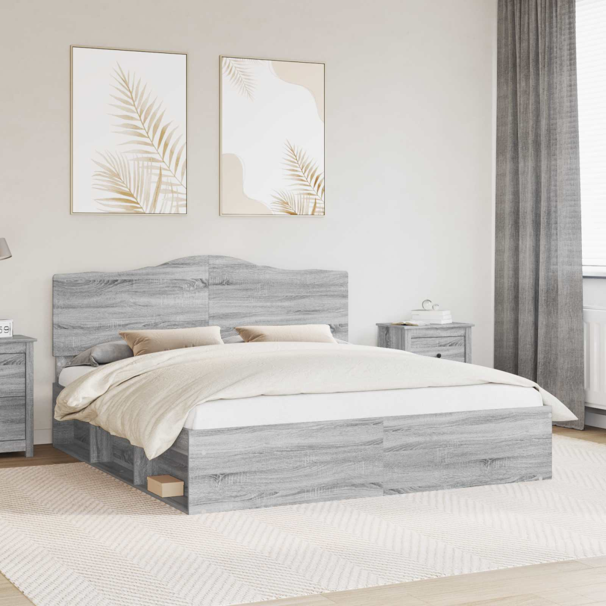 vidaXL Bed Frame with Headboard White 200 x 200 cm Solid Pine Wood - from vidaXL