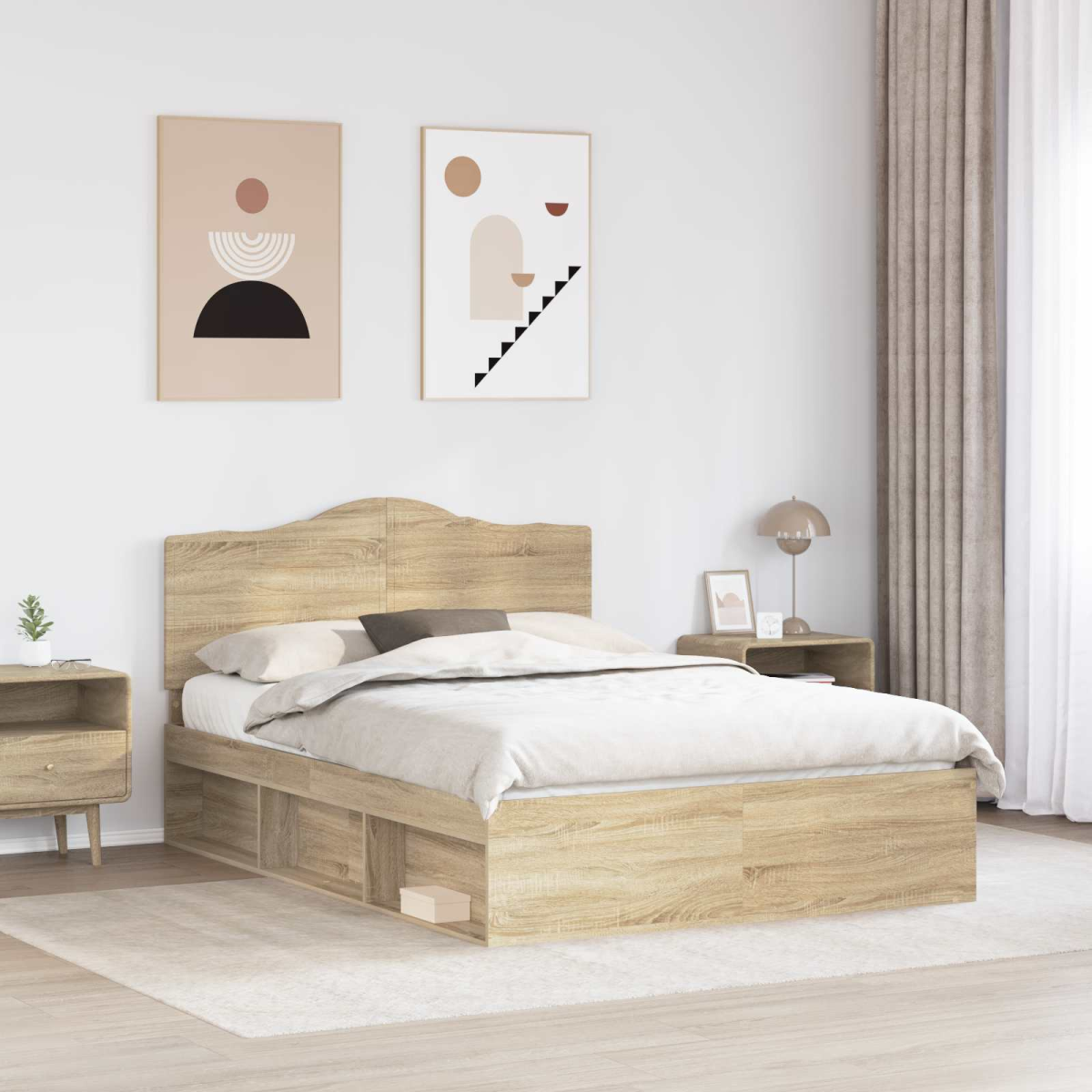 vidaXL Bed Frame with Headboard White 200 x 200 cm Solid Pine Wood - from vidaXL