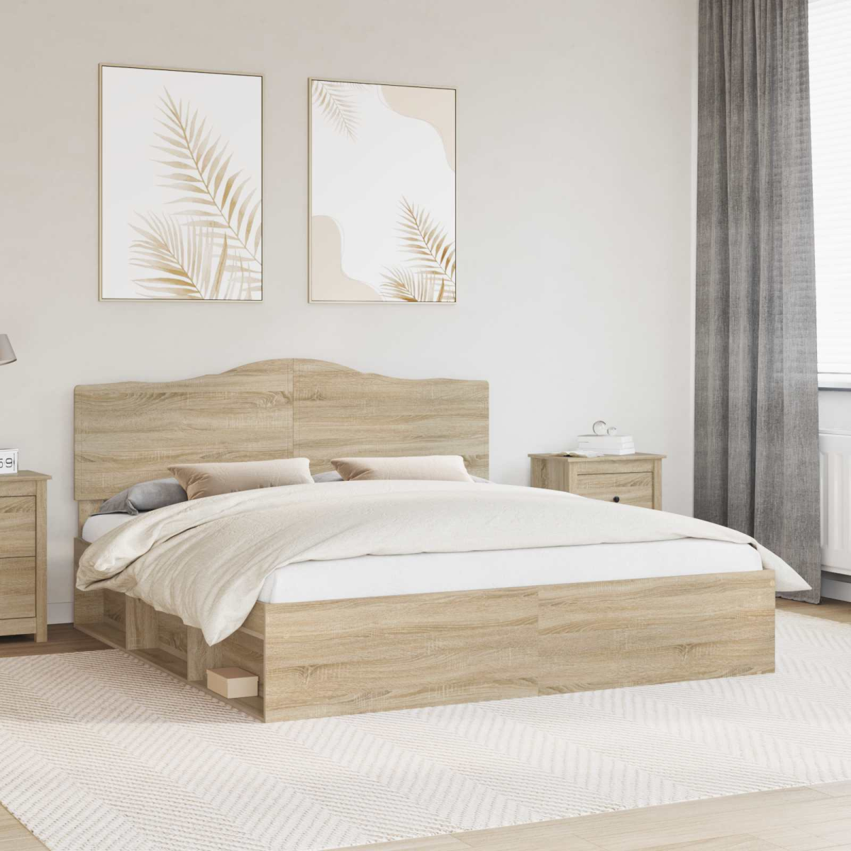 vidaXL Bed Frame with Headboard White 200 x 200 cm Solid Pine Wood - from vidaXL