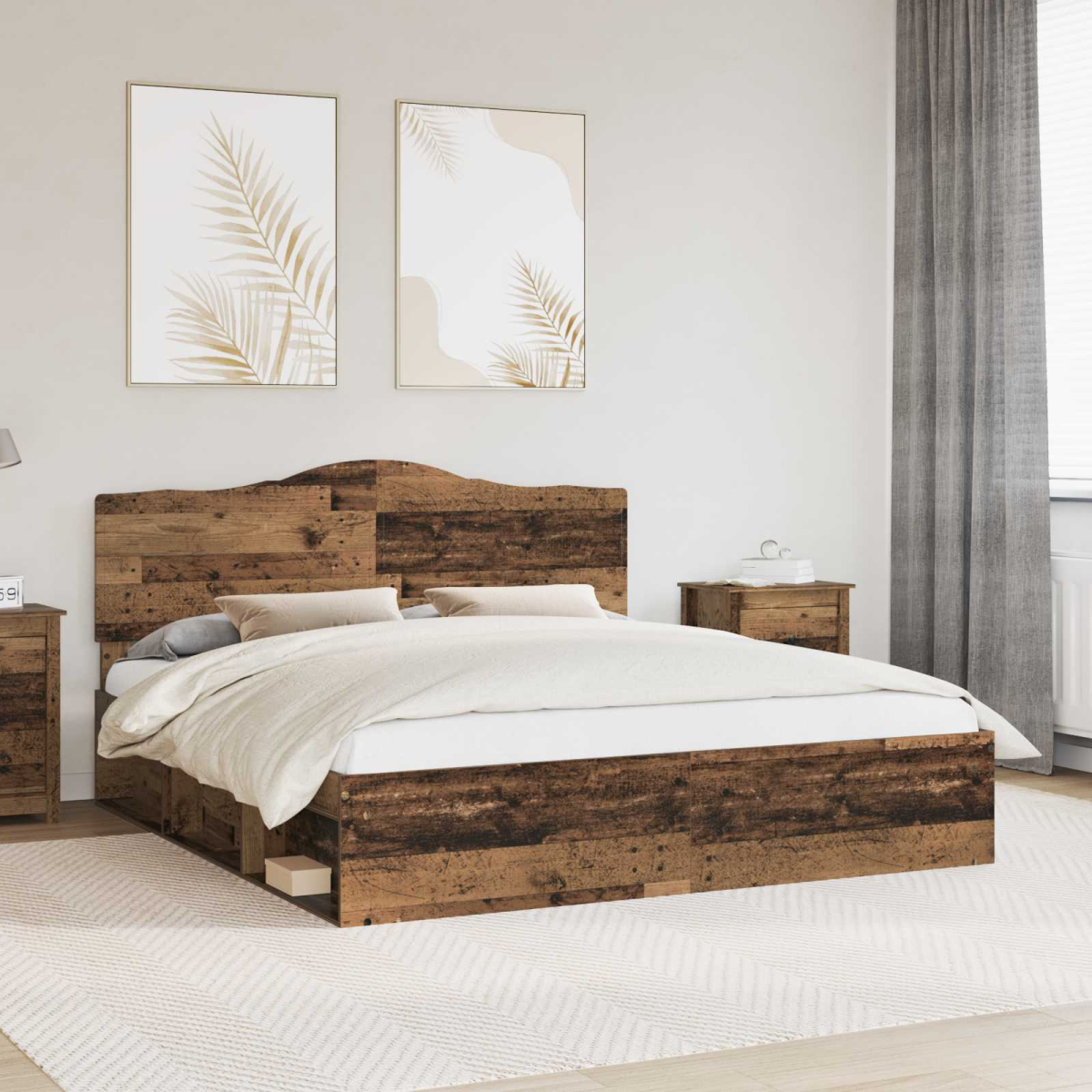 vidaXL Bed Frame with Headboard White 200 x 200 cm Solid Pine Wood - from vidaXL
