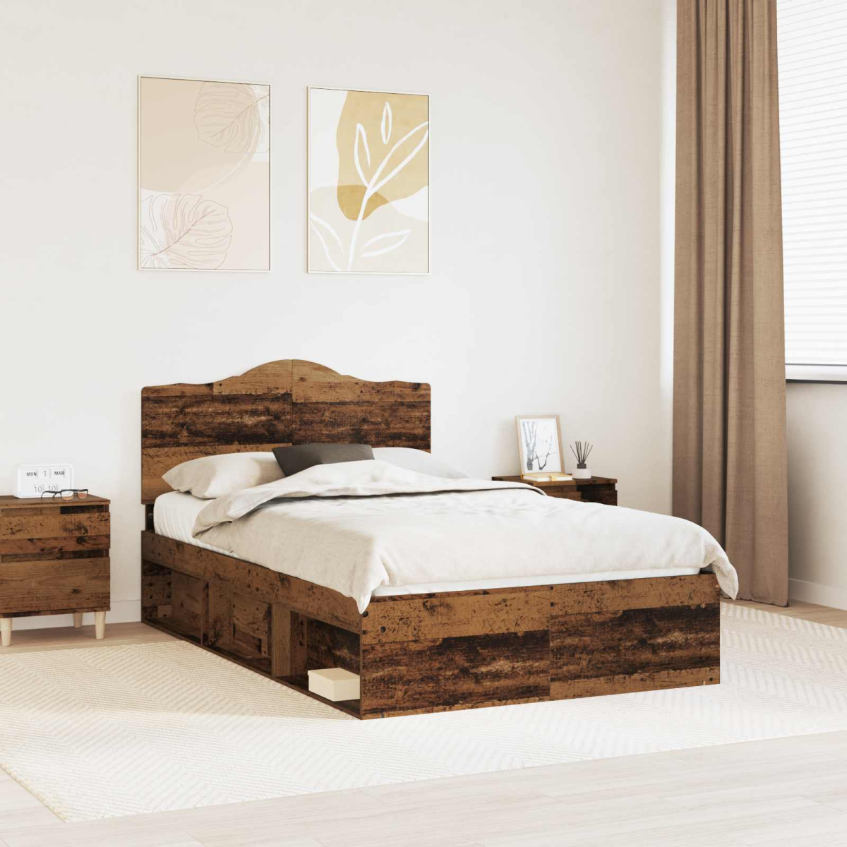 vidaXL Bed Frame with Headboard White 200 x 200 cm Solid Pine Wood - from vidaXL