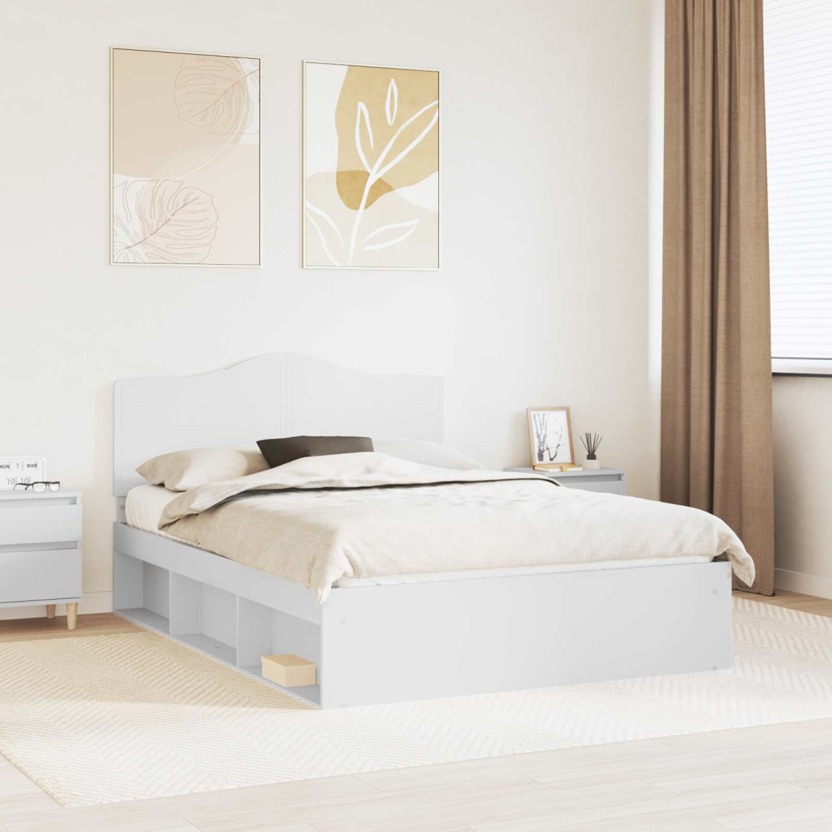 vidaXL Bed Frame with Headboard White 200 x 200 cm Solid Pine Wood - from vidaXL