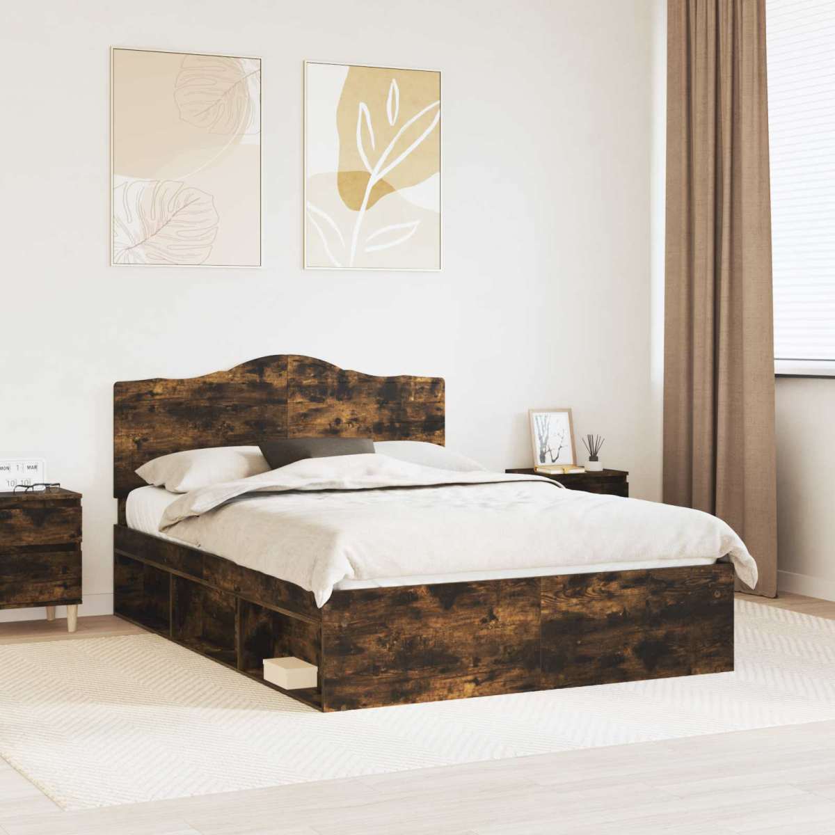 vidaXL Bed Frame with Headboard White 200 x 200 cm Solid Pine Wood - from vidaXL