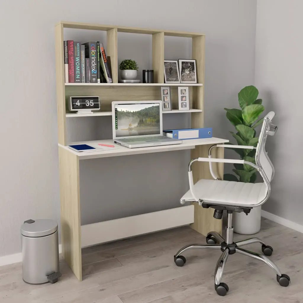 vidaXL vidaXL Desk with Shelf White 110x45x157 cm Engineered Wood - Desk