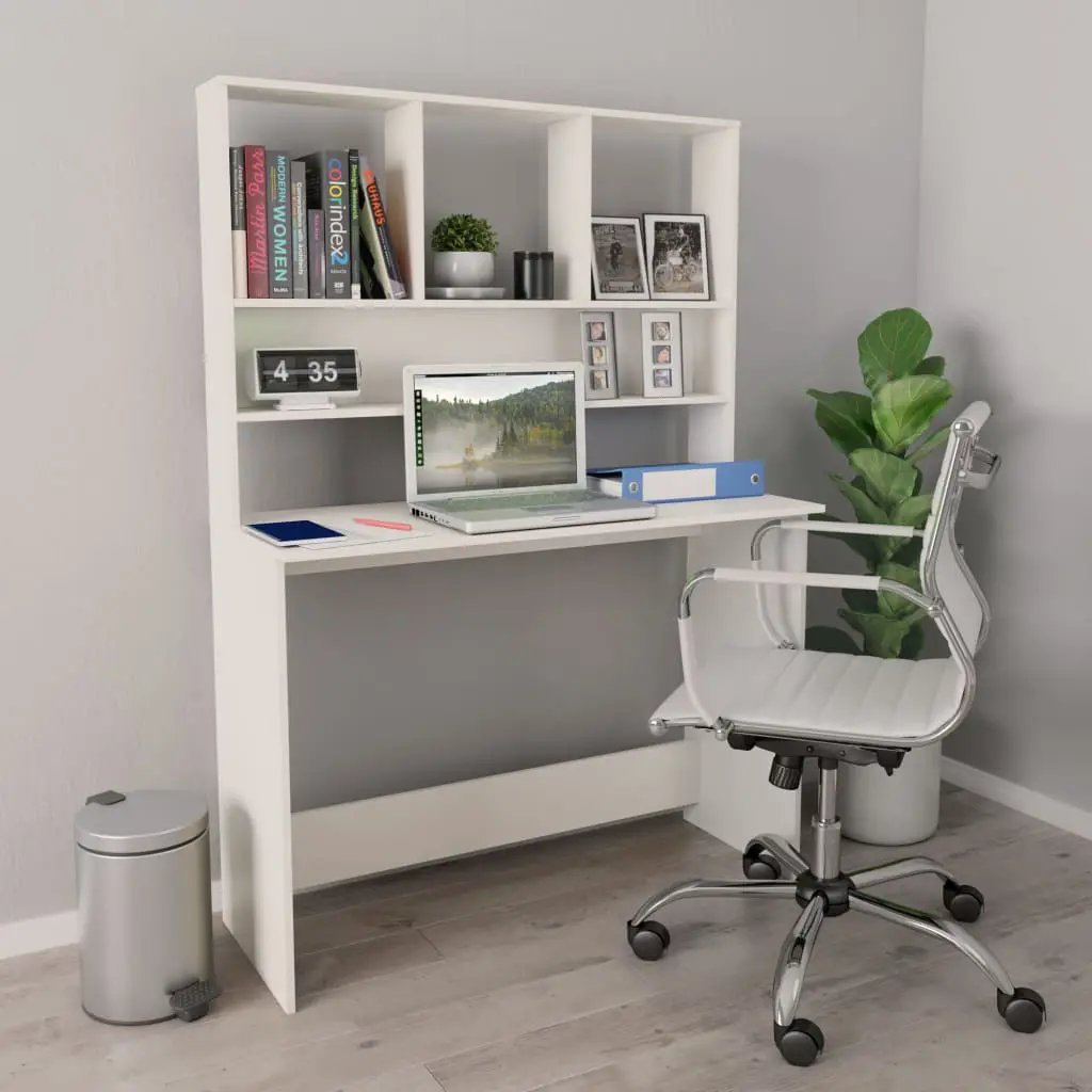 vidaXL vidaXL Desk with Shelf White 110x45x157 cm Engineered Wood - Desk