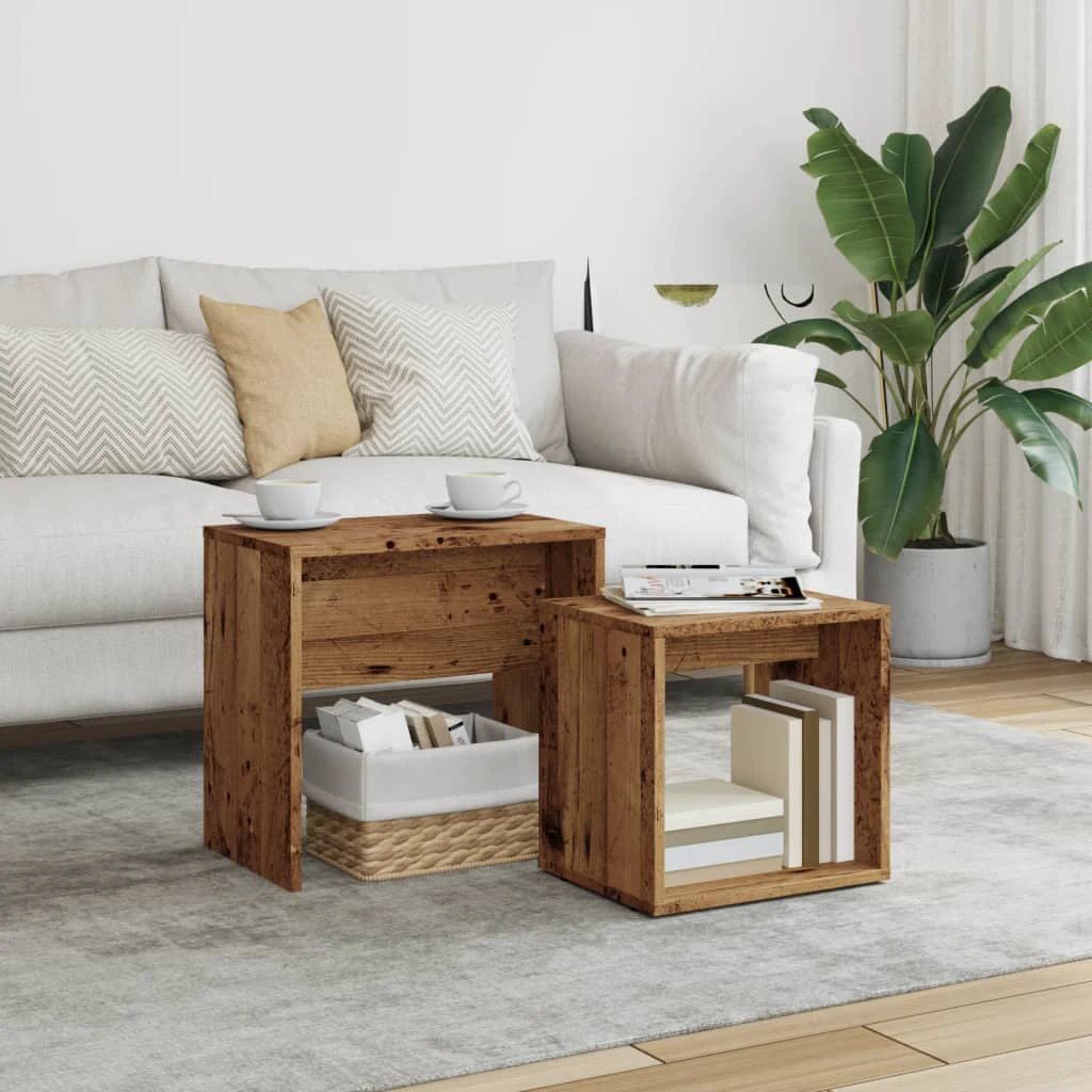 vidaXL Nesting Coffee Tables 2 Piece Set Space Saving Modern Engineered Wood For Small Spaces Living Room by vidaXL