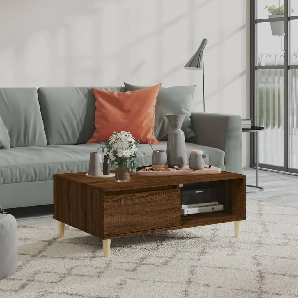 vidaXL VidaXL Coffee Table 90x60x35 cm Oak Brown With Storage Shelf Scandinavian Charm Living Room - Coffee Table