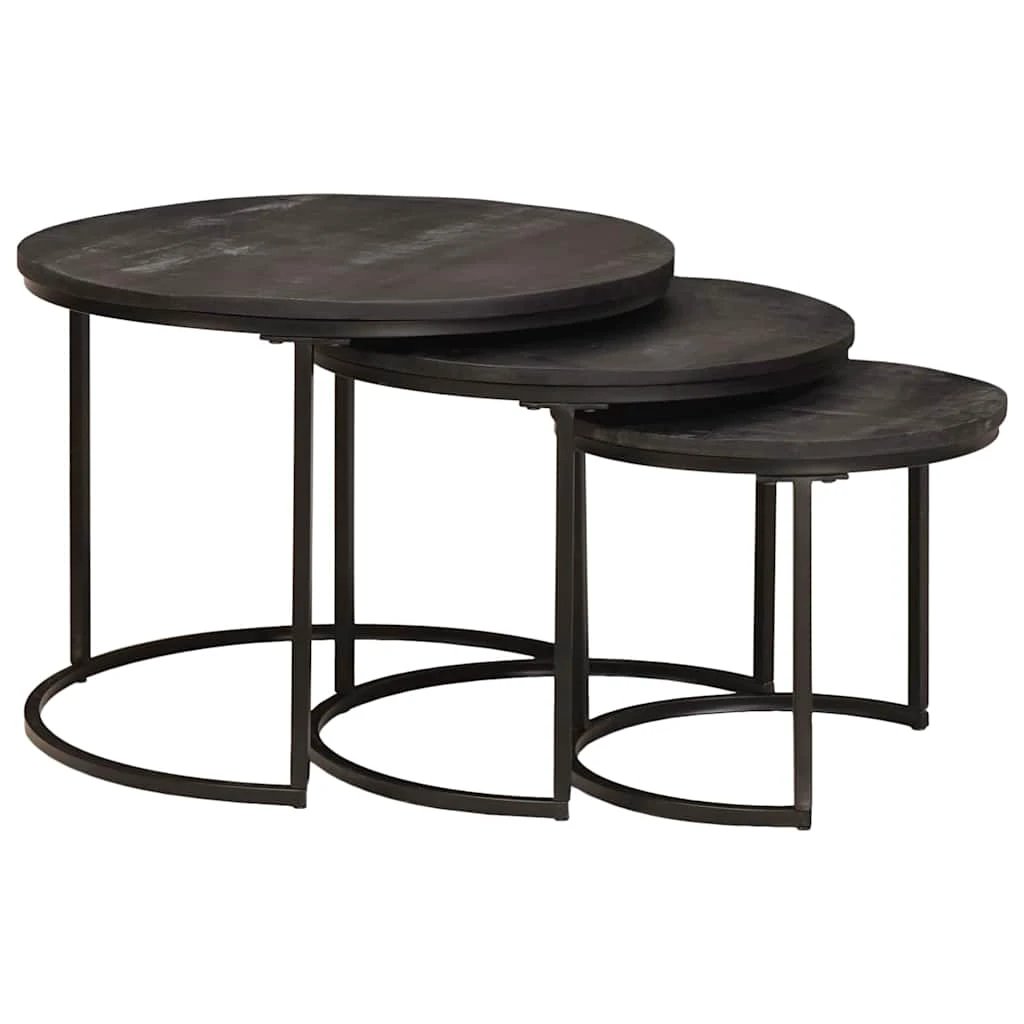 vidaXL Nesting Tables 3-Pc Mango Wood Steel by vidaXL