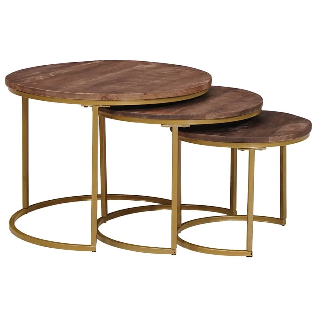 vidaXL vidaXL Nesting Tables 3-Pc Mango Wood Steel - Coffee Table