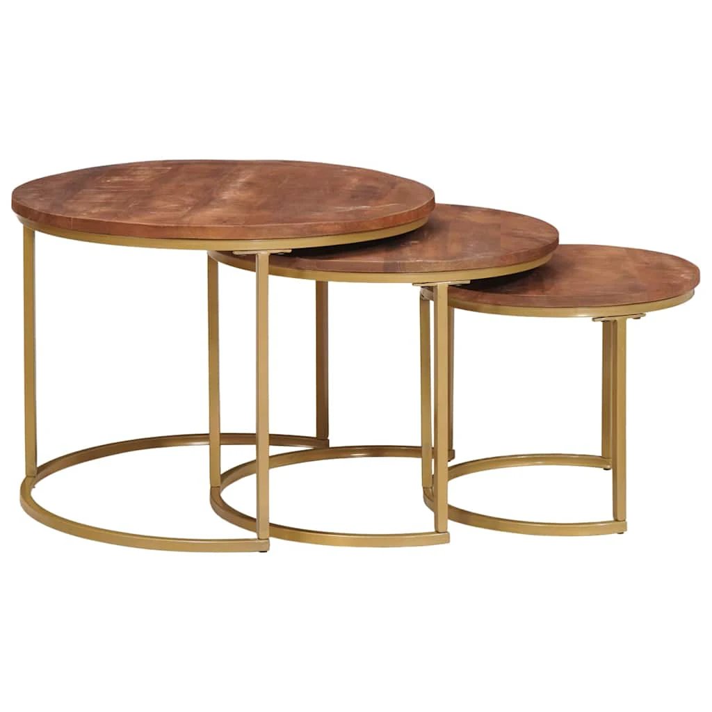 vidaXL vidaXL Nesting Tables 3-Pc Mango Wood Steel - Coffee Table