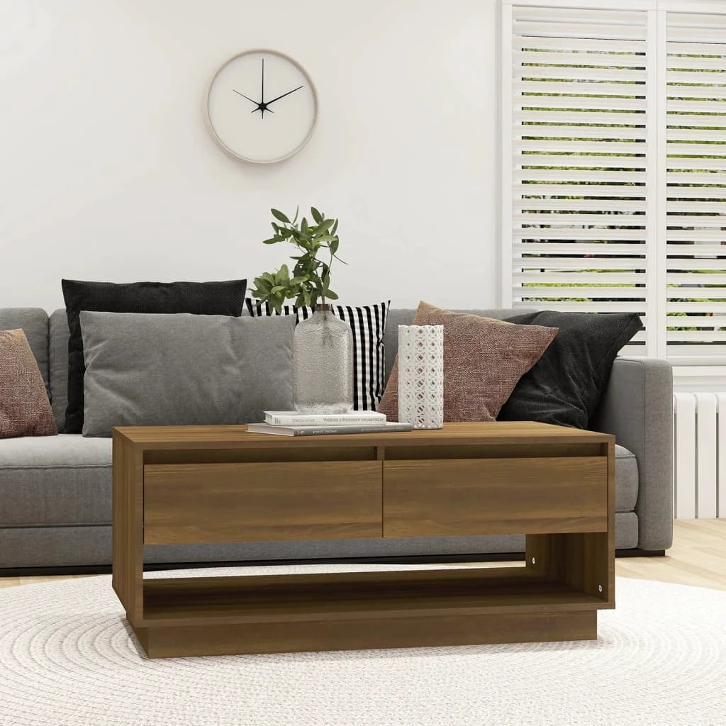 VidaXL Coffee Table Smoked Oak 102.5x55x44 cm With Drawers For Living Room Storage by vidaXL