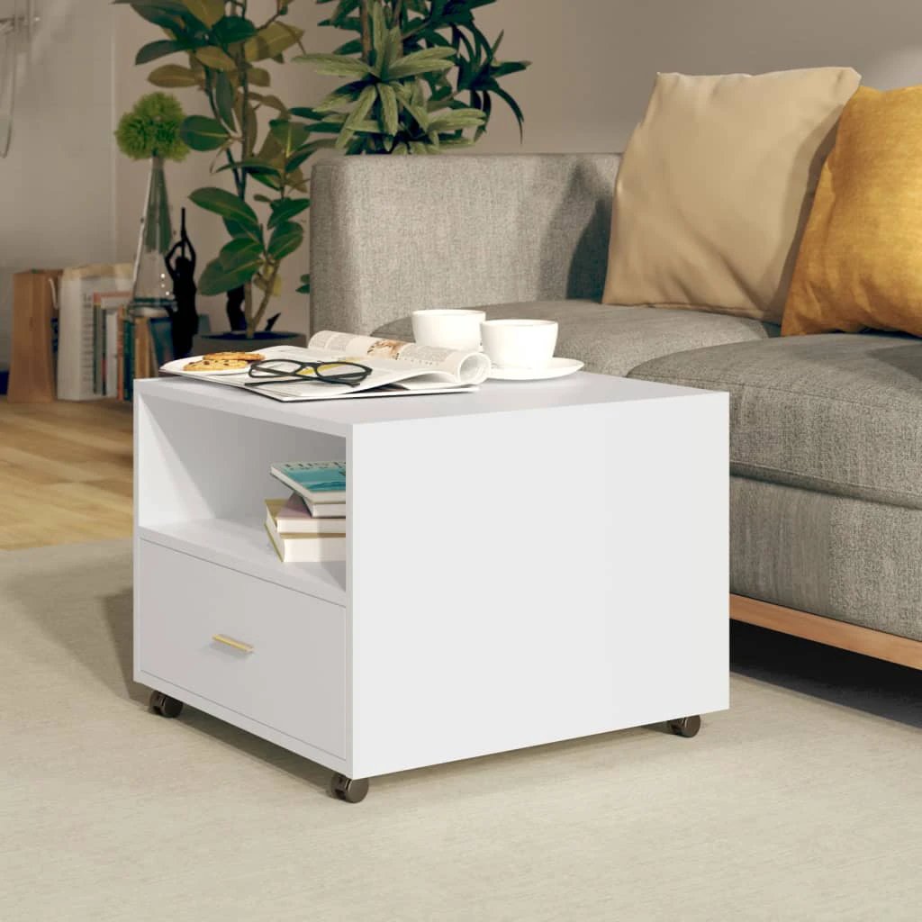 vidaXL VidaXL Coffee Table 55x55x45cm Engineered Wood With Storage Drawer On Wheels For Living Room - Coffee Table