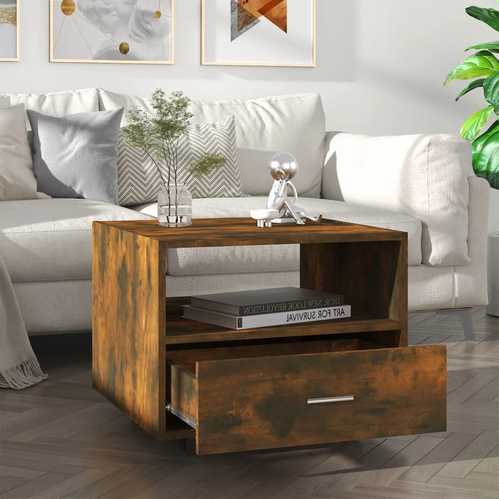 VidaXL Coffee Table 55x55x45cm Engineered Wood With Storage Drawer On Wheels For Living Room by vidaXL