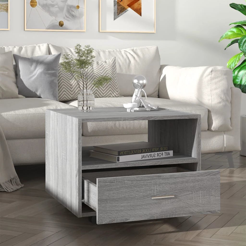 VidaXL Coffee Table 55x55x45cm Engineered Wood With Storage Drawer On Wheels For Living Room by vidaXL