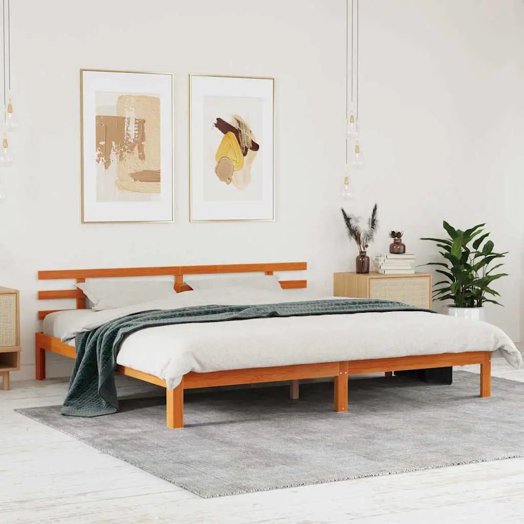 vidaXL vidaXL Bed Frame Wax Brown 203.5 x 205.5 x 69.5 cm Solid Wood Pine - Bed Frames