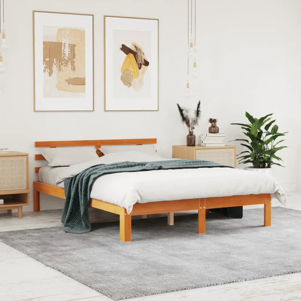 vidaXL vidaXL Bed Frame Wax Brown 203.5 x 205.5 x 69.5 cm Solid Wood Pine - Bed Frames
