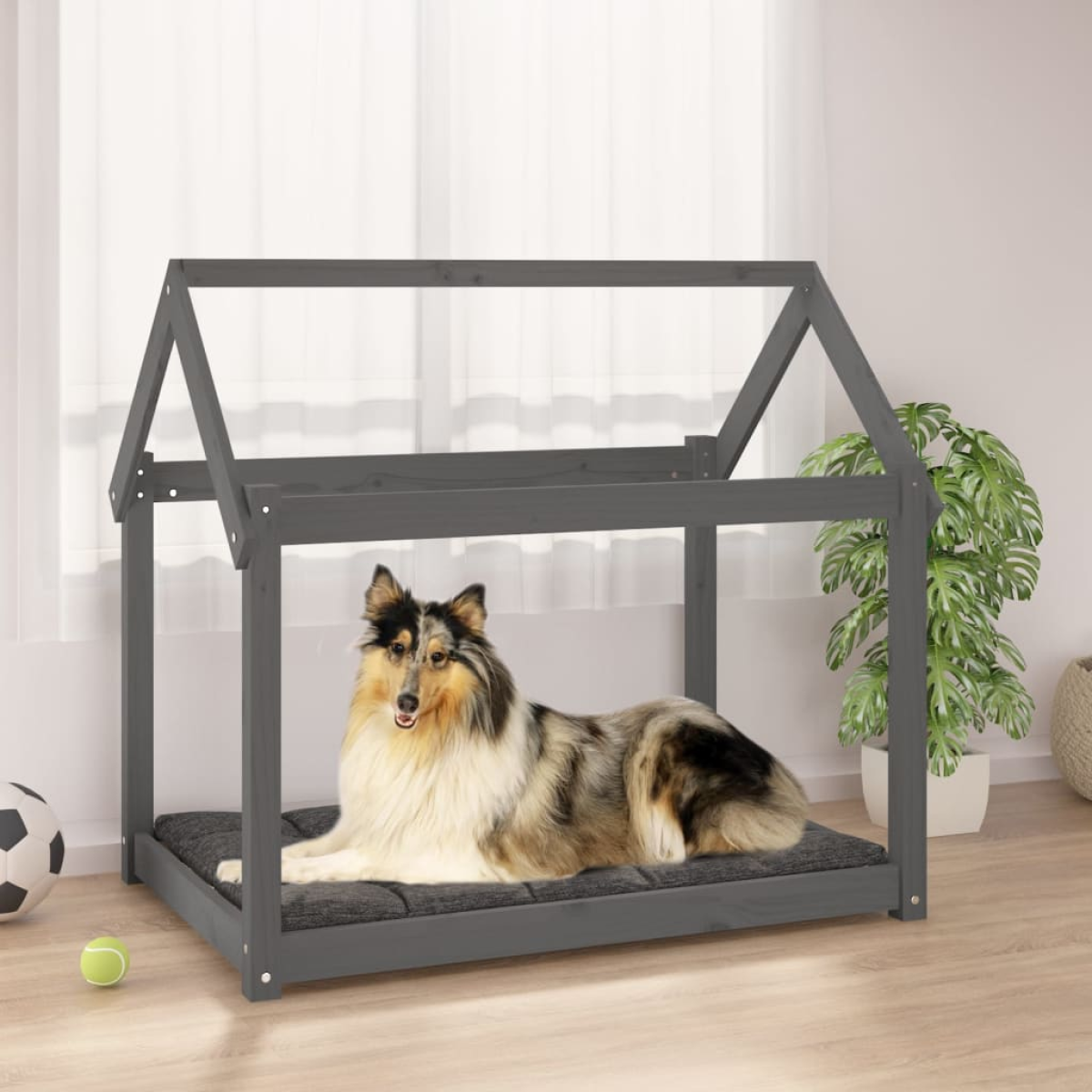 vidaXL Dog Bed | Grey | Solid Pine Wood | Small/Medium | Durable | Dog Bed - from vidaXL
