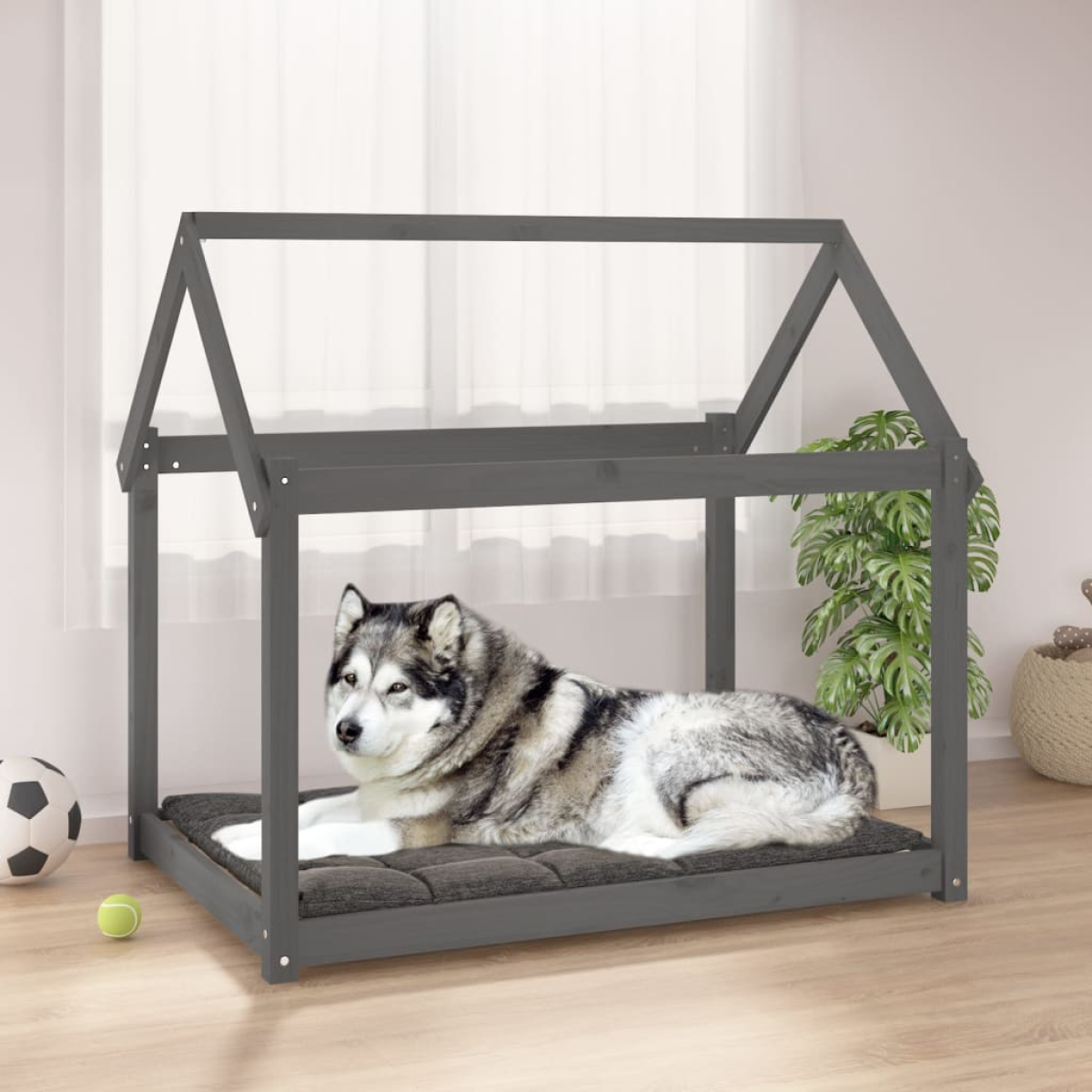 vidaXL Dog Bed | Grey | Solid Pine Wood | Small/Medium | Durable | Dog Bed - from vidaXL