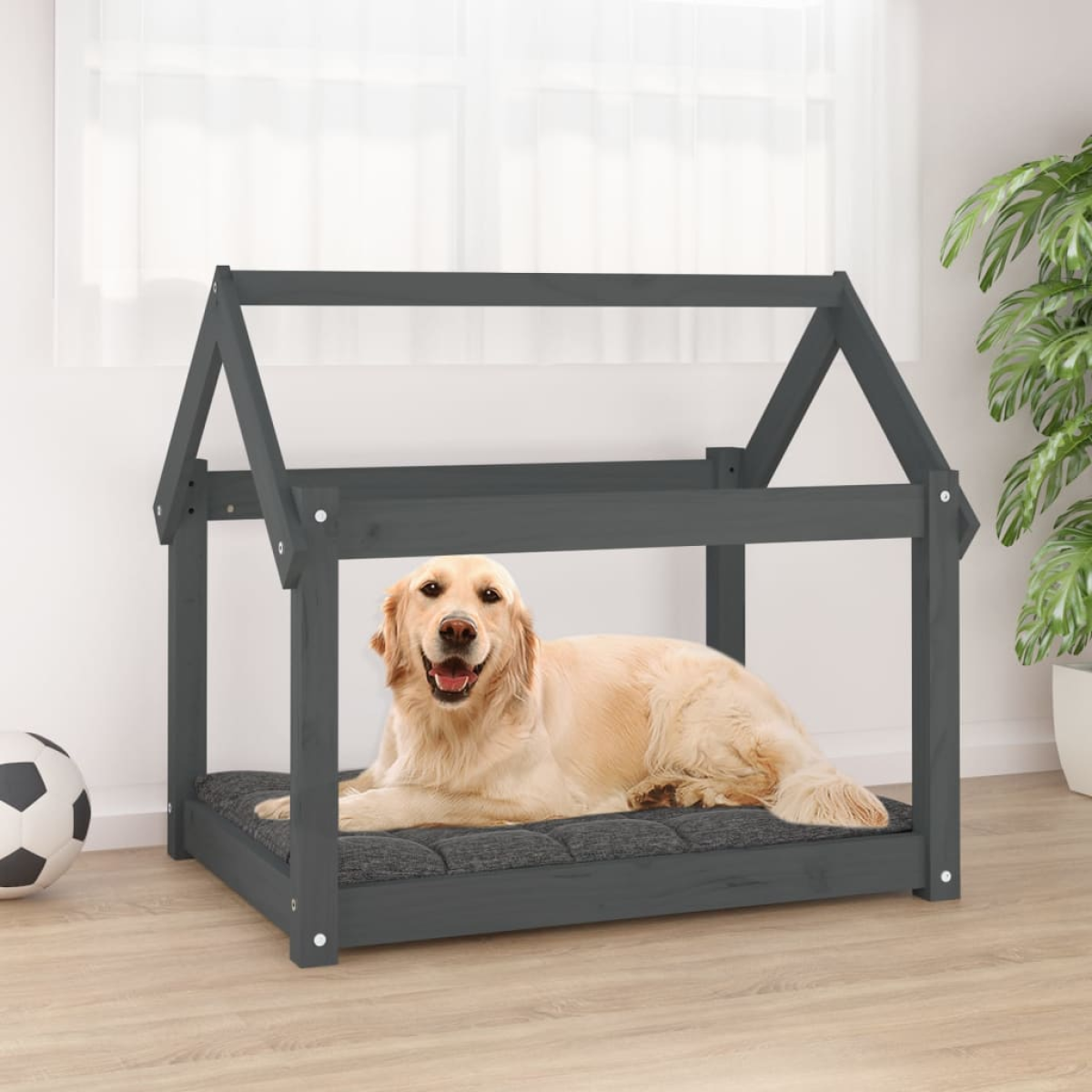 vidaXL Dog Bed | Grey | Solid Pine Wood | Small/Medium | Durable | Dog Bed - from vidaXL