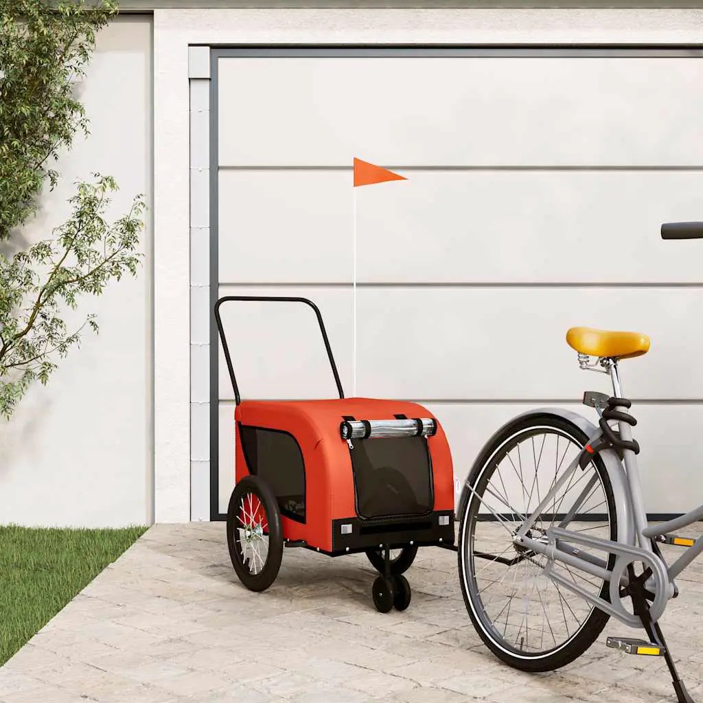 vidaXL Pet Bike Trailer Orange and Black Oxford Fabric and Iron - from vidaXL