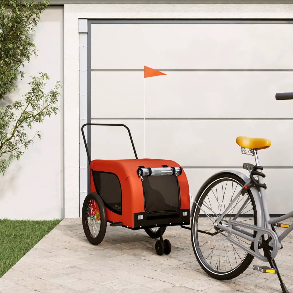vidaXL Pet Bike Trailer Orange and Black Oxford Fabric and Iron - from vidaXL